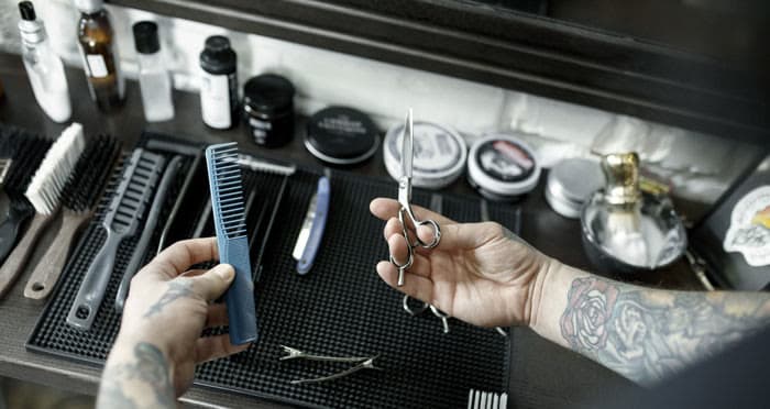 Barber tools: scissors, combs and razor